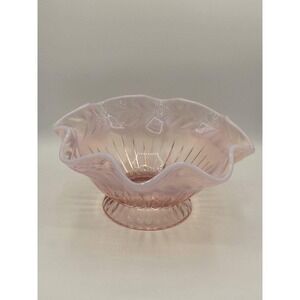 Fenton Glass PINK OPALESCENT Ruffled Open Compote Bowl Leaf Pattern 11"